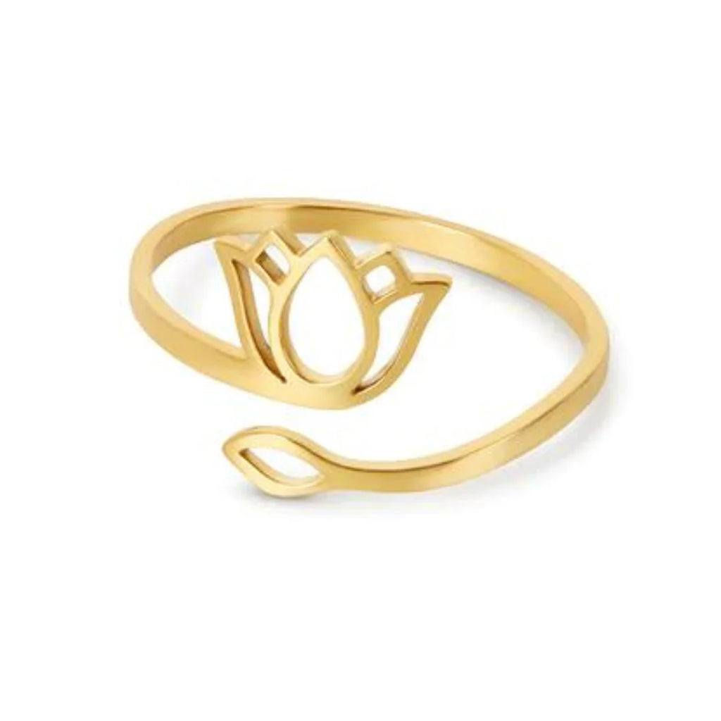 Anel de Lótus Ajustável Banhado a Ouro 18k