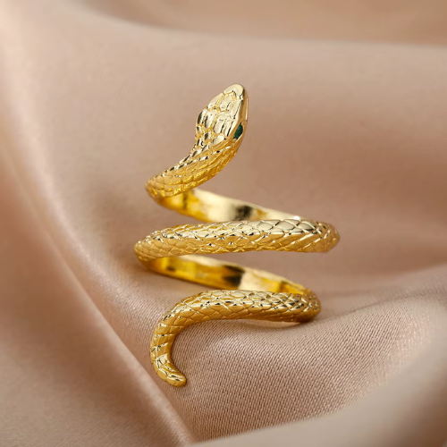 Anel Cobra Texturizada Banhado a Ouro 18k