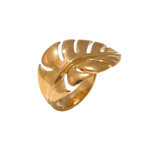 Anel Folha Ajustável Banhado a ouro 18K