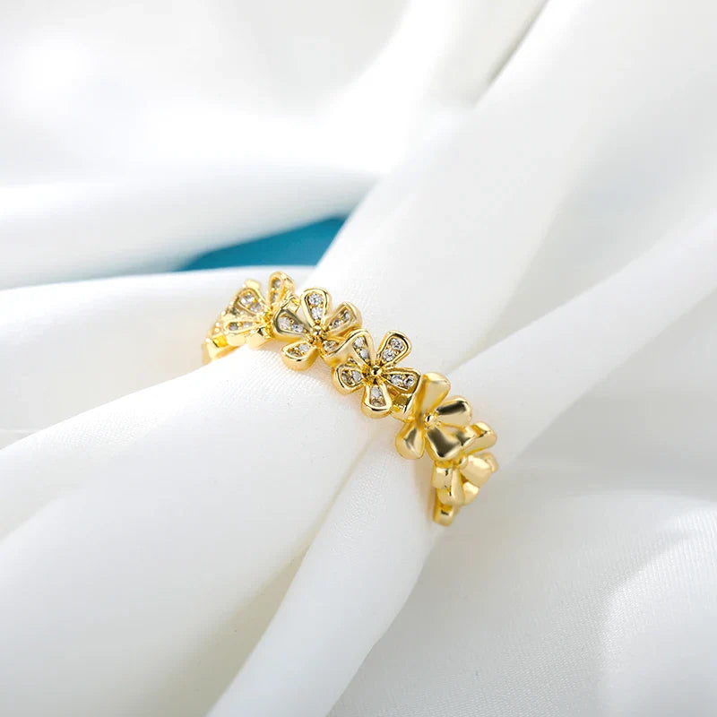 Anel Ajustável Flores com Zircônia