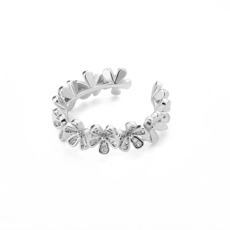 Anel Ajustável Flores com Zircônia
