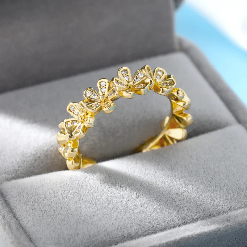 Anel Ajustável Flores com Zircônia