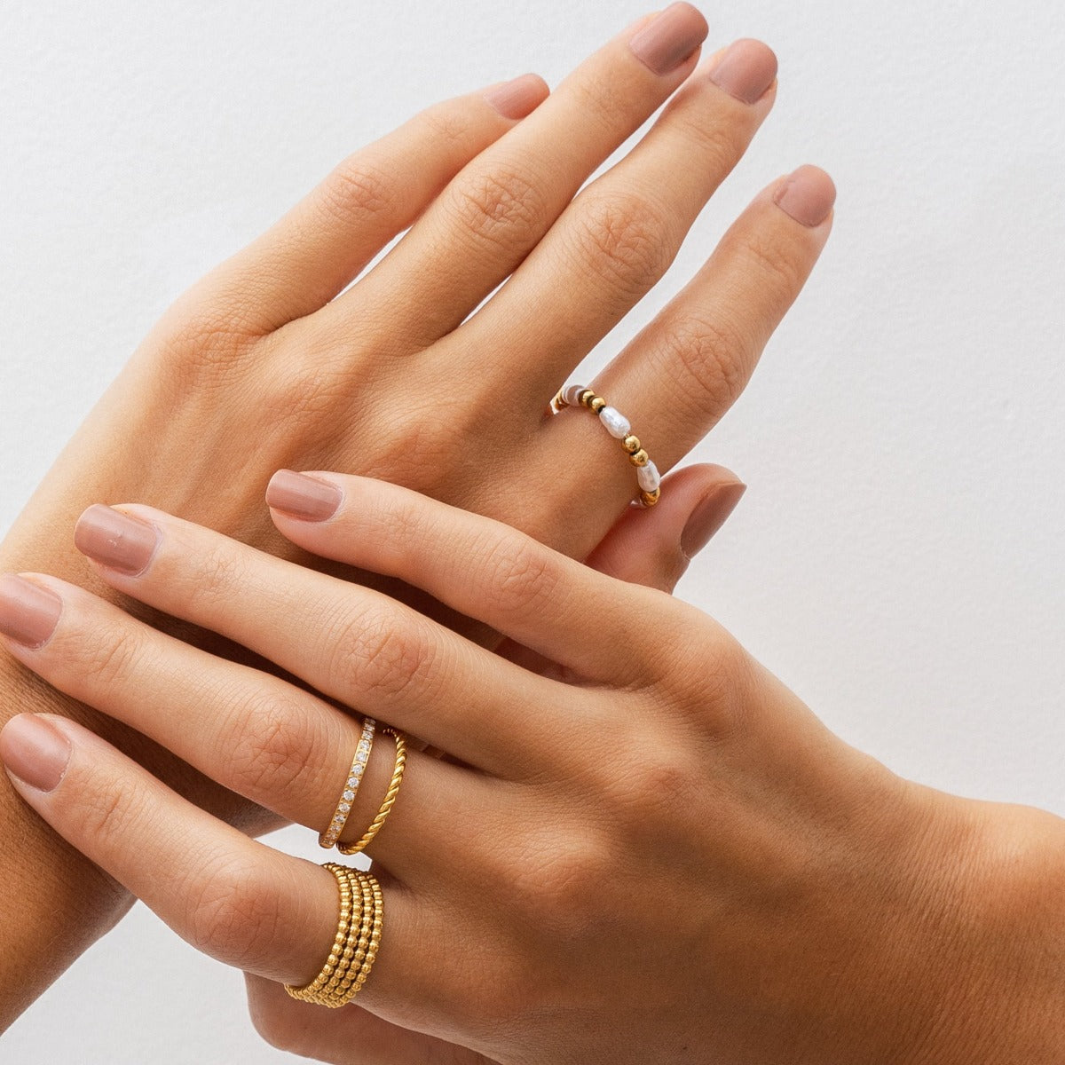 Anel Bali com Pérolas Banhado a Ouro 18K