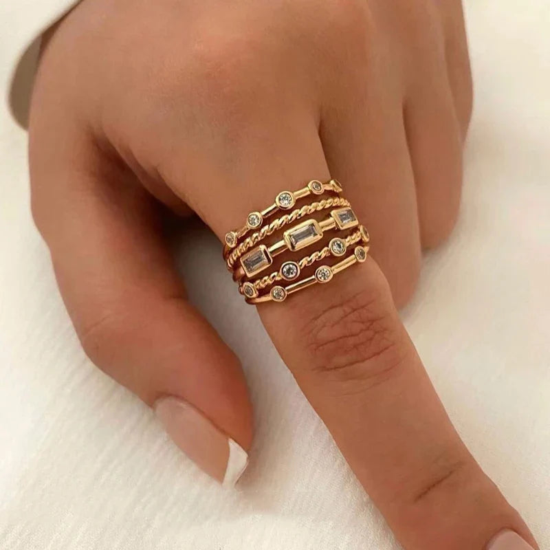 Anel Ajustável Camadas com Zircônia