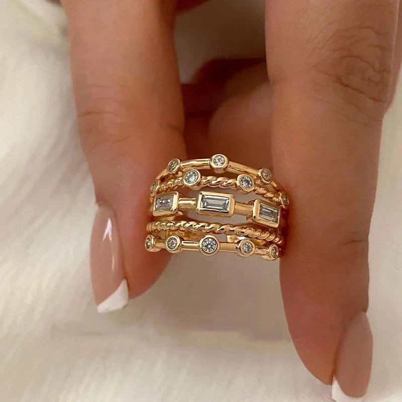 Anel Ajustável Camadas com Zircônia