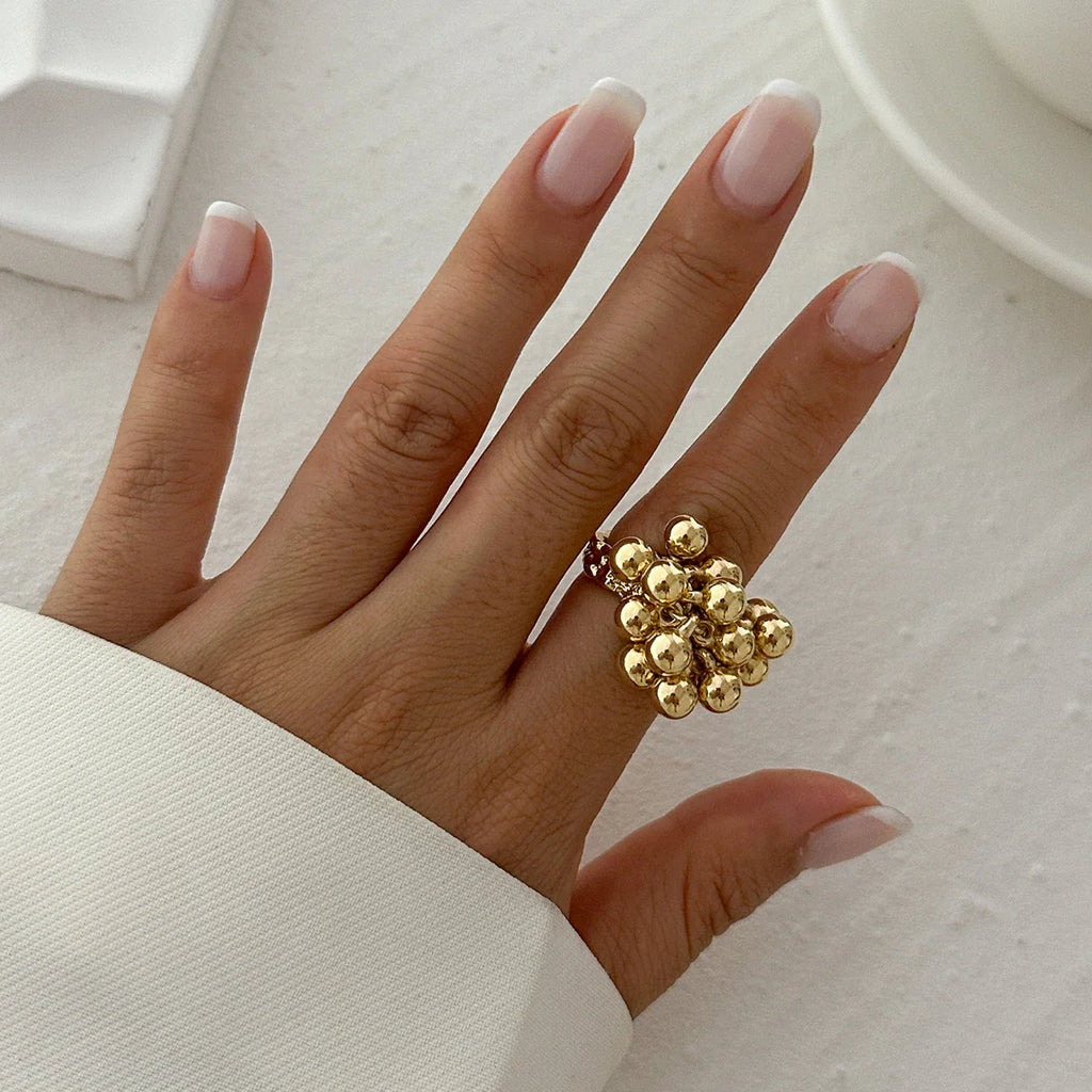 Anel Ajustável Dourado com Bolas
