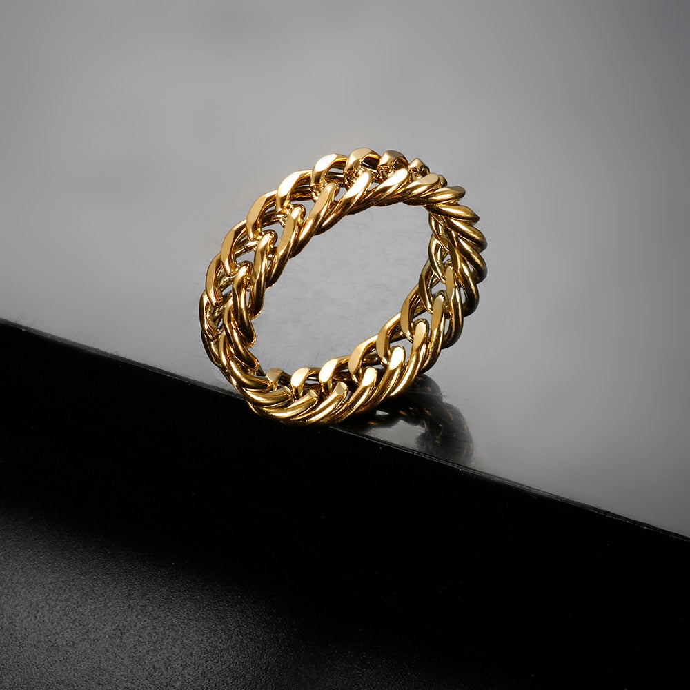 Anel de Corrente Banhado a Ouro 18K
