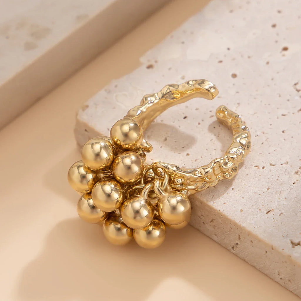 Anel Ajustável Dourado com Bolas