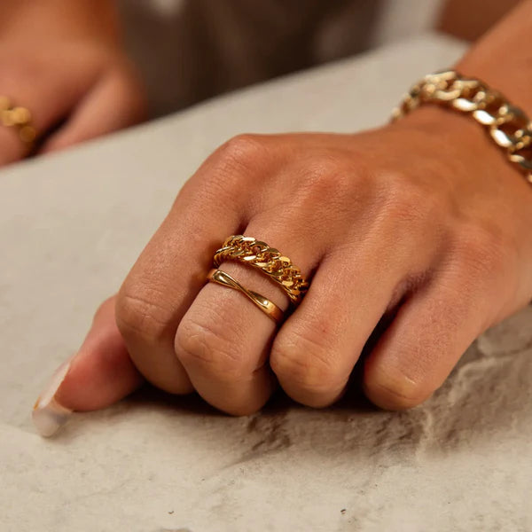 Anel de Corrente Banhado a Ouro 18K